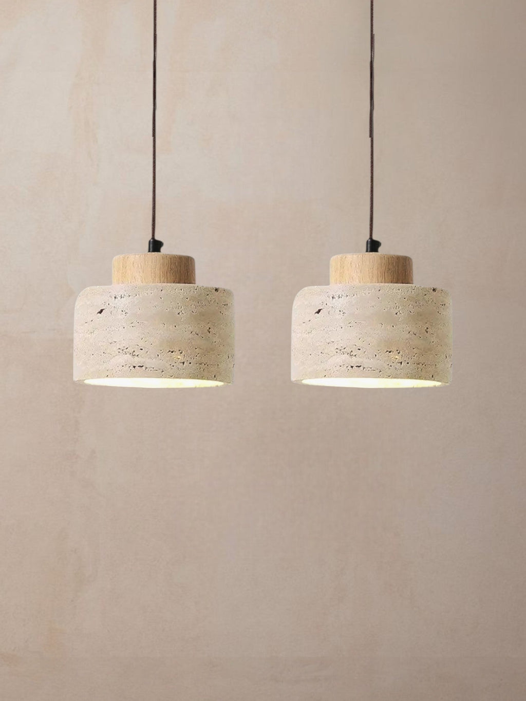 Mirella - Travertine eiken hanglamp | 2 stuks