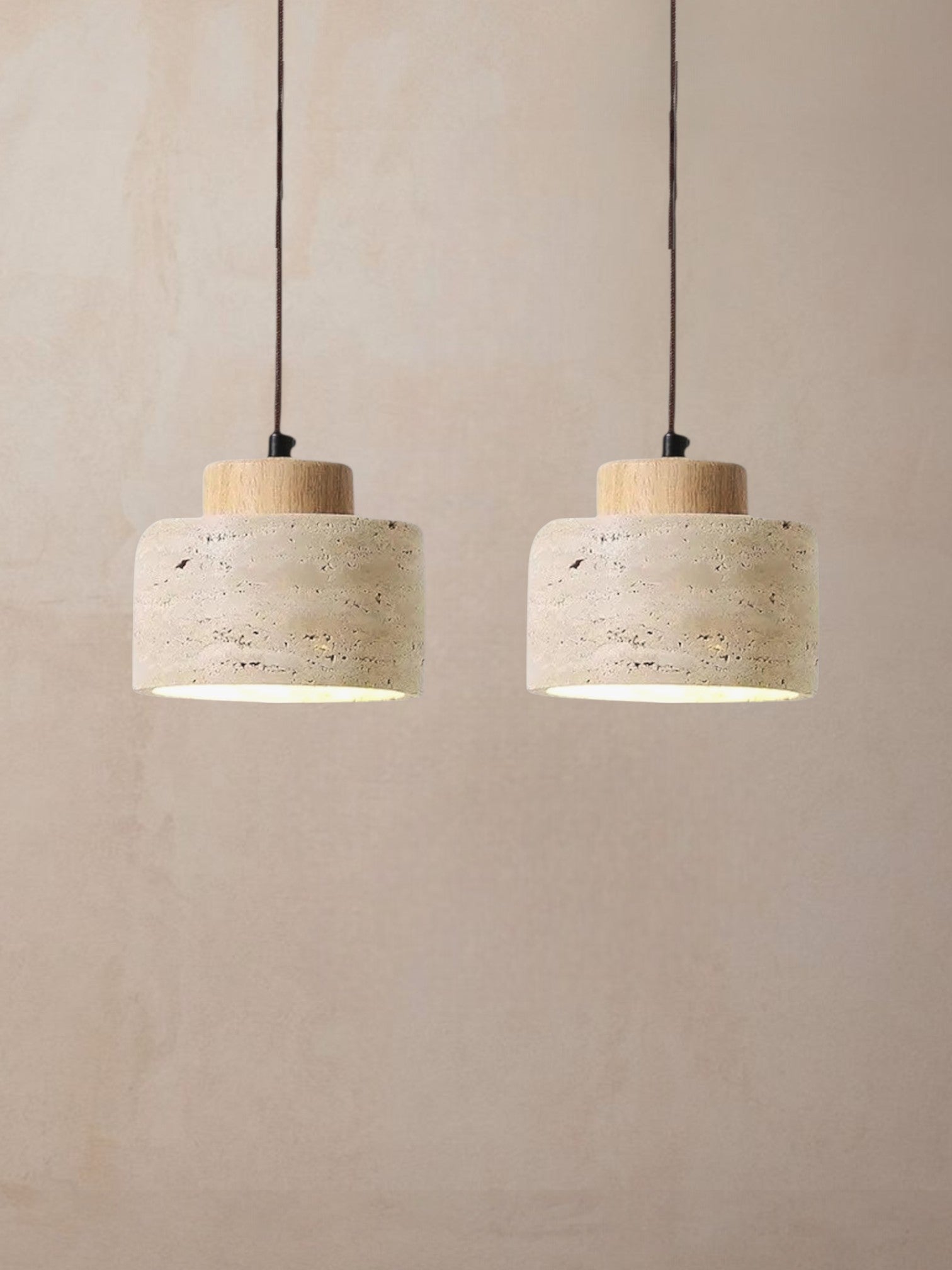 Mirella - Travertine eiken hanglamp | 2 stuks