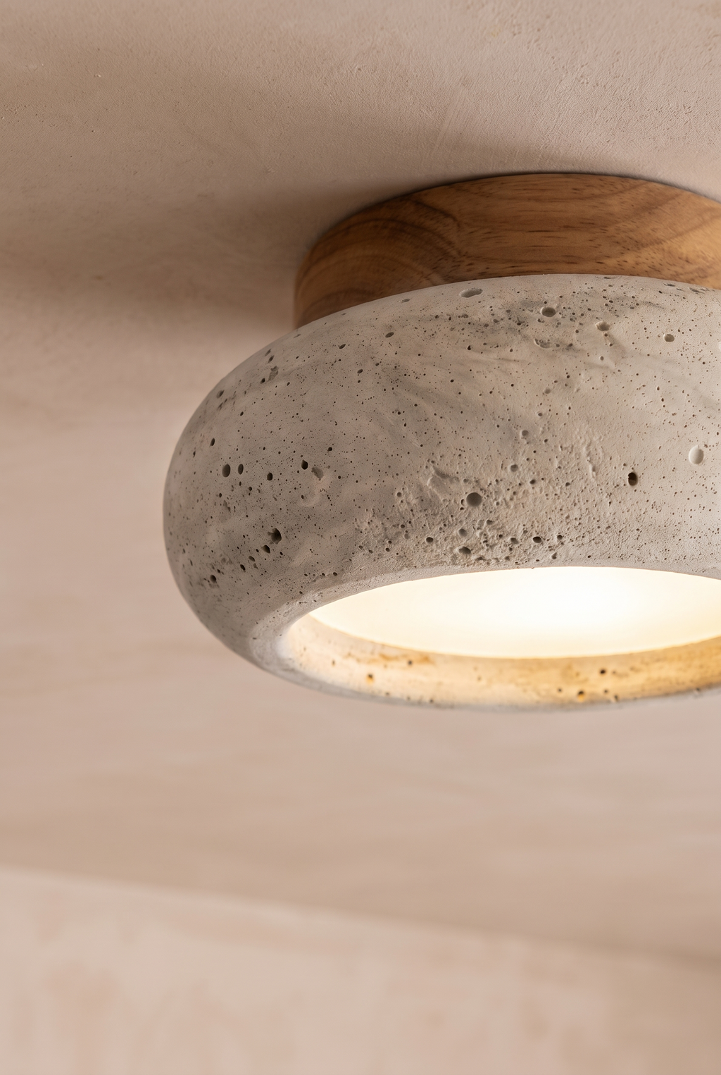 Mito | Ronde Travertine plafondlamp eiken